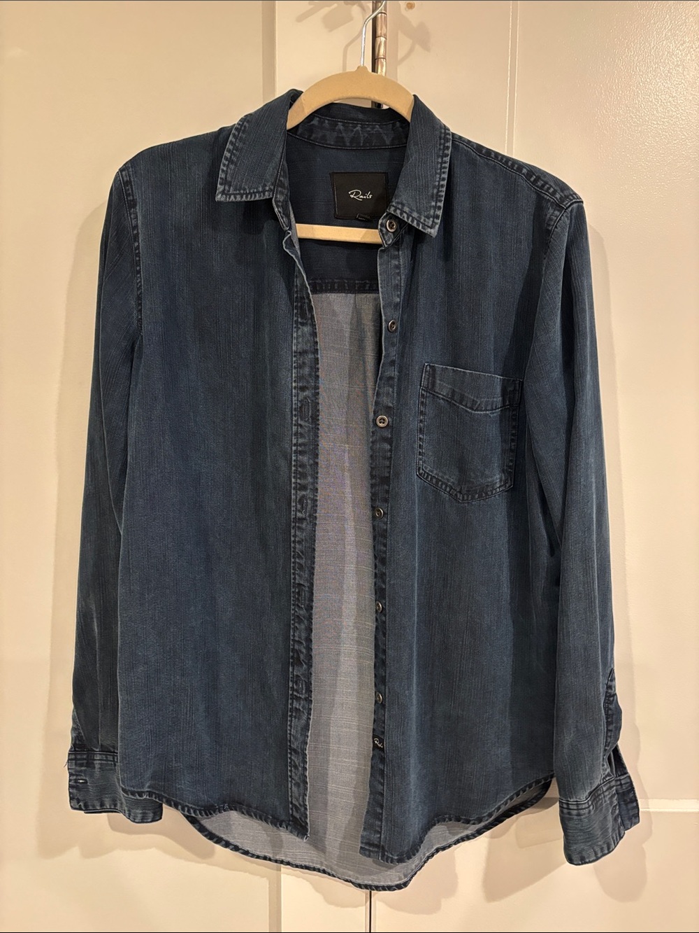 Rails Woman’s Indigo Denim Button-Down Shirt, size XS